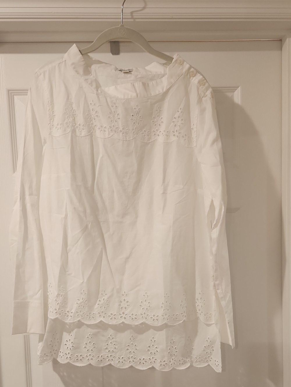 J Crew White Eyelet Button-Shoulder Women’s Top